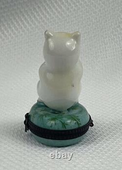 Limoges White Cat Eating Catnip Porcelain Trinket Box