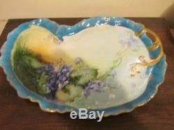 Limoges Wm Guerin & Co Handpainted Dresser Tray And Two Trinket Box Violets