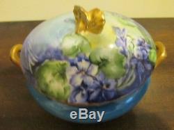 Limoges Wm Guerin & Co Handpainted Dresser Tray And Two Trinket Box Violets