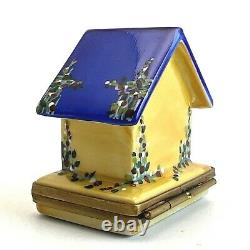 Limoges Yellow Bird House Porcelain Trinket Box France Peint Main Signed Rochard