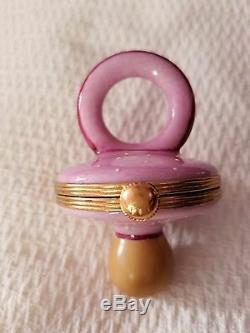 Limoges box peint mein Collectible 21/750 Pierre Arquie Pink Baby Pacifier NEW