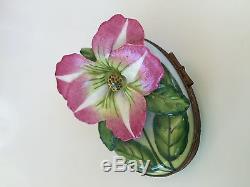 Limoges france peint main oval raised pink flower with lady bug