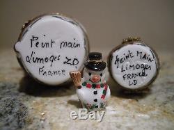 Limoges of France 3 Piece Nesting Snowman Box Set Black Top Hat Porcelain Figure