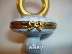 Limoges paint main trinket box blue baby pacifier gold