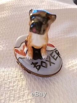Limoges peint main trinket box France Boxer Dog puppy NEW SALE