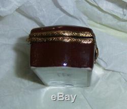 Limoges pill box brown withgold accentrider, horse, horn, Rochard Limoges France