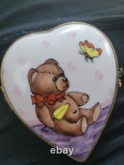 Limoges trinket box peint main Heart Shaped Teddy Bear