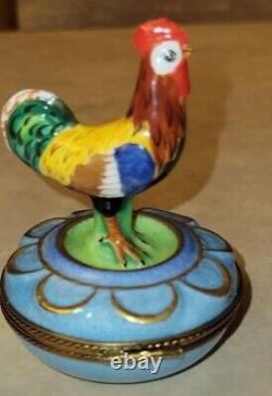 Limoges trinket box peint main colorful rooster