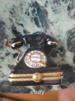Limoges trinket box peint main rochard Black Telephone (Retired)