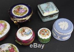 Lot 7 Enameled Porcelain Trinket Boxes French Limoges Wedgwood Jasperware NR ADM