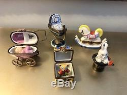 Lot Of 5 BABY THEMED FRENCH LIMOGE BOXES Vintage Mint Beautiful Collection $1K