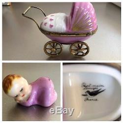 Lot Of 5 BABY THEMED FRENCH LIMOGE BOXES Vintage Mint Beautiful Collection $1K