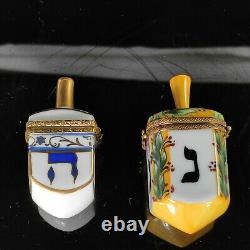 Lot of 2 LIMOGES France Rochard Peint Main Judaica Dreidel Trinket Box