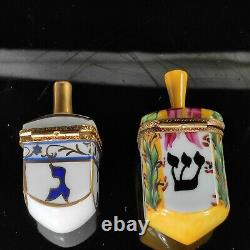Lot of 2 LIMOGES France Rochard Peint Main Judaica Dreidel Trinket Box