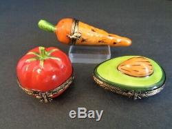Lot of 3 Limoges France Trinket Boxes Avocado, Carrot and Tomato Fabulous