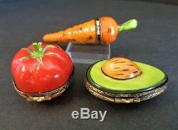 Lot of 3 Limoges France Trinket Boxes Avocado, Carrot and Tomato Fabulous