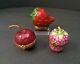 Lot Of 3 Signed Limoges France Trinket Boxes Strawberry, Raspberry, Cherry