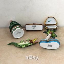 Lot of 5 Limoges France Porcelain Trinket Pill Boxes -Xmas Tree, Palm, Package