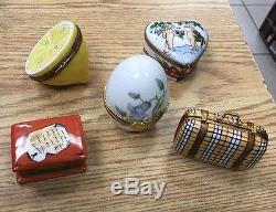 Lot of 5 Limoges Trinket Box Rochard Peint Main Porcelain Lemon Suitcase Egg