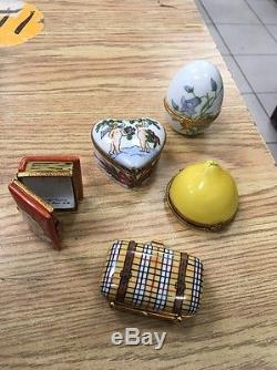 Lot of 5 Limoges Trinket Box Rochard Peint Main Porcelain Lemon Suitcase Egg