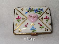 Love Letter With Heart Charms Rochard Limoges Trinket Box Peint Main