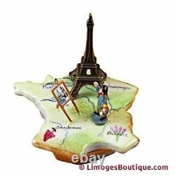 MAP OF FRANCE WithMONET & EIFFEL TOWER LIMOGES BOX AUTHENTIC PORCELAIN FIGURINE