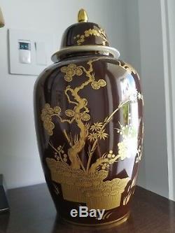 Magnificent Brown & Gold Oriental Porcelain Container by Bernardaud Limoges 16.5