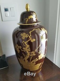 Magnificent Brown & Gold Oriental Porcelain Container by Bernardaud Limoges 16.5