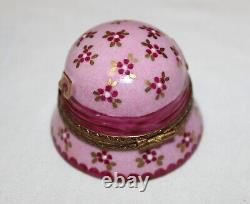 Marque Depose Limoges Peint Main France Pink Purple Floral Hat Trinket Box CC