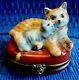 Mother Cat & Kitten Peint Main Limoges France Gr Trinket Box Nm Mint