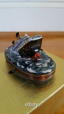 NIB Rare. Retired. Limoges Box Sinking Titanic, withTiny Little Life Boat Inside
