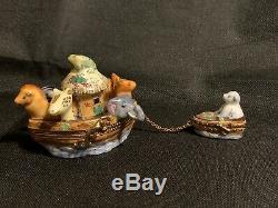 NOAH'S ARK with Polar Bear in Life Boat Limoges Trinket Box Peint Main La Reine
