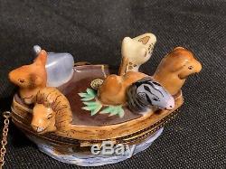 NOAH'S ARK with Polar Bear in Life Boat Limoges Trinket Box Peint Main La Reine