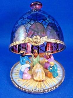 Nativity Creche Glass Dome Stained Glass Effect FRENCH LIMOGES box