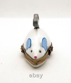 New Authentic French Limoges Trinket Box Cute Mechanical White Mouse Cat Toy