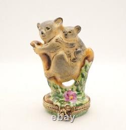 New Authentic French Limoges Trinket Box Mother and Baby Koala in Floral Tree