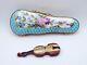 New Authentic French Limoges Trinket Box Violin In Gorgeous Floral Violin Case