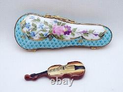 New Authentic French Limoges Trinket Box Violin in Gorgeous Floral Violin Case