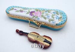 New Authentic French Limoges Trinket Box Violin in Gorgeous Floral Violin Case