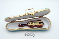 New Authentic French Limoges Trinket Box Violin in Gorgeous Floral Violin Case