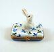 New Authentic French Limoges Trinket Box White Bunny Rabbit On Clover Leaves