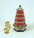 New French Limoges Box Good Fortune Asian Pagoda & Lucky Golden Gingko Tree