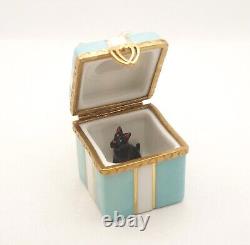 New French Limoges Box Scottie Dog in Turquoise Tiffanys Style Birthday Gift Box