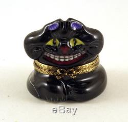 New French Limoges Trinket Box Amazing Black Cheshire Cat Alice In Wonderland