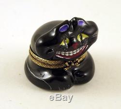 New French Limoges Trinket Box Amazing Black Cheshire Cat Alice In Wonderland