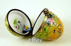 New French Limoges Trinket Box Amazing Colorful Beehive W Flowers &removable Bee