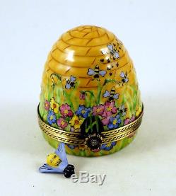 New French Limoges Trinket Box Amazing Colorful Beehive W Flowers &removable Bee