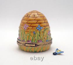 New French Limoges Trinket Box Amazing Colorful Beehive w Flowers &Removable Bee