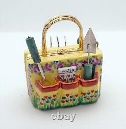New French Limoges Trinket Box Amazing Colorful Gardening Bag with Tools & Seeds