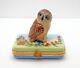 New French Limoges Trinket Box Amazing Detailed Owl Bird In Beautiful Garden
